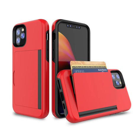 The red iphone case with a credit card slot