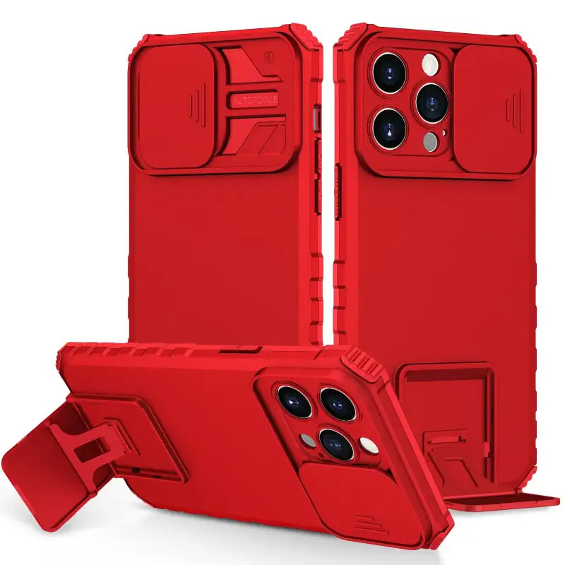 the red iphone case is shown with a phone holder