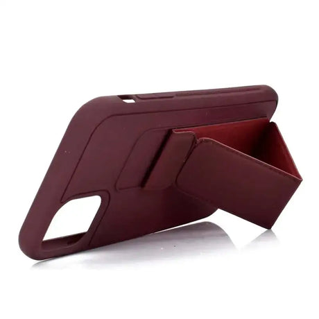 The back of a red leather case for the iphone