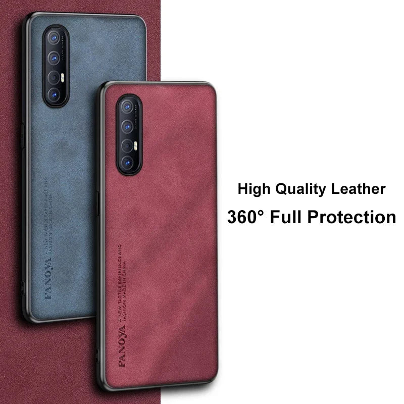 the back and front of the red leather case