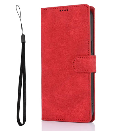 Red leather wallet case with lanyard strap for iphone 6