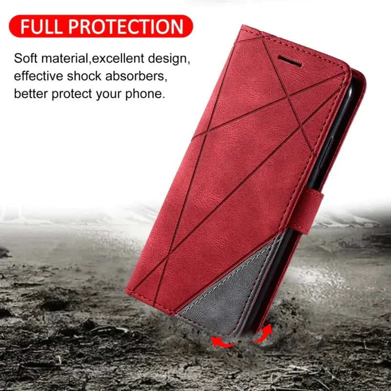 the red leather wallet case is shown with the text, ` ` ’