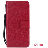 the red leather wallet case with a flower design