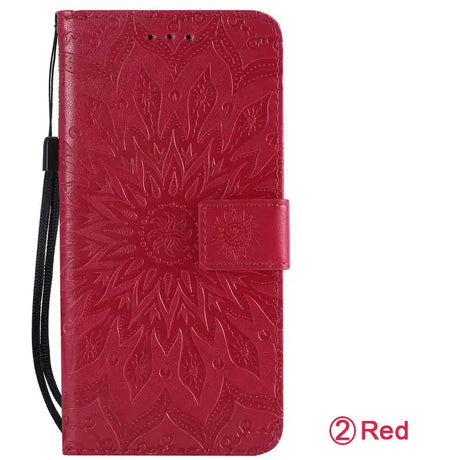 The red leather wallet case with a flower design