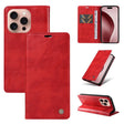 Red leather wallet phone case with multiple viewing angles and card slots.