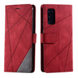 Red leather wallet-style phone case with geometric stitching patterns.