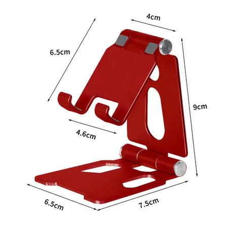 A red metal stand with a white background