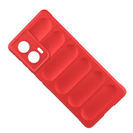 Red phone case with pillowed texture.