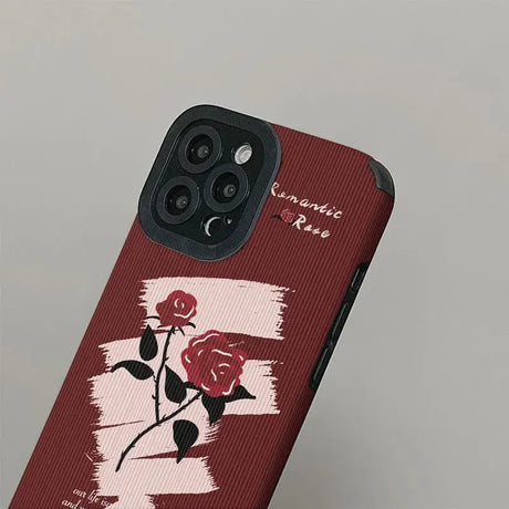 A red phone case with a rose on it