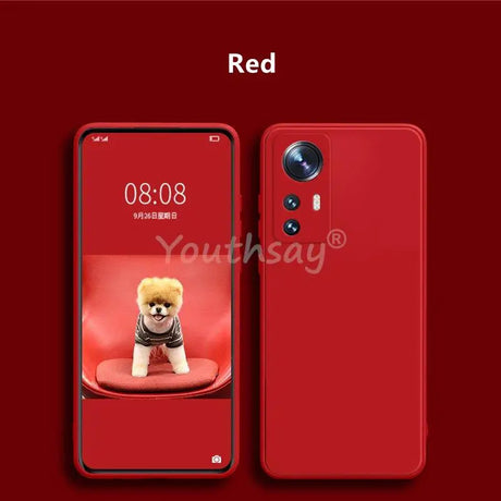 Red red phone with a dog on the screen