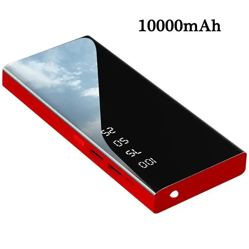 a red power bank with a sky in the background