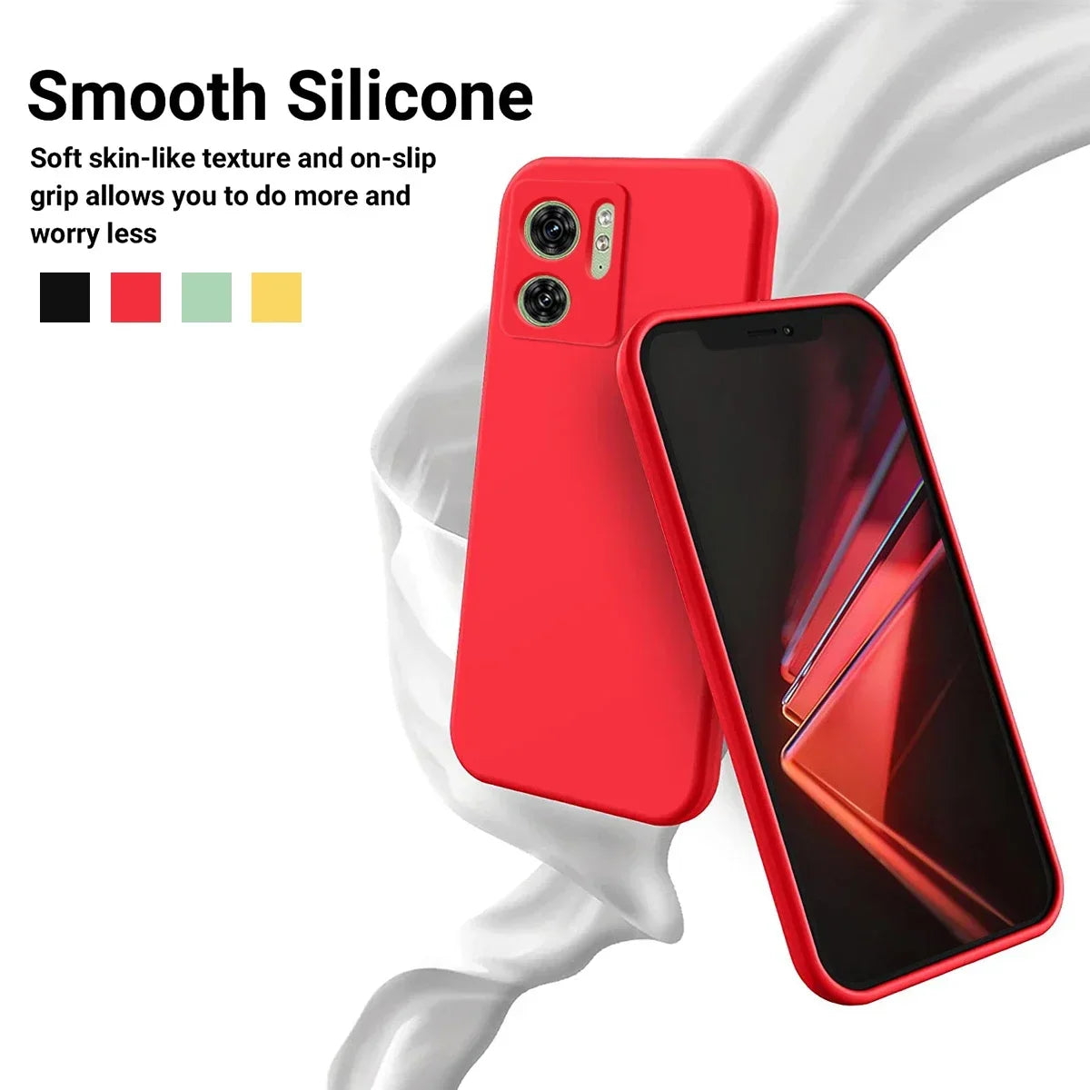 Red silicone smartphone case with a smooth, soft texture and non-slip grip.