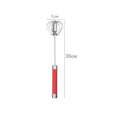 a red and silver metal pole with a white handle