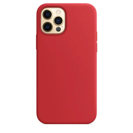 Red smartphone case with a cutout for the camera lenses.