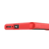 Red smartphone case with cutouts for charging port and speaker.