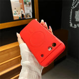 Red smartphone case with a simple embossed design.