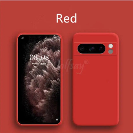 Red smartphone with a dual-camera setup and matching case.