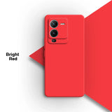 Red smartphone with a prominent dual-camera setup on its back.