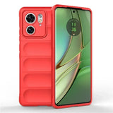Red smartphone with a matching protective case featuring a sliding camera cover.