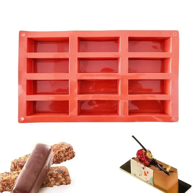 a red tray with chocolate and a chocolate bar