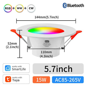 RGB+WW+CW Bluetooth recessed light with dimensions.