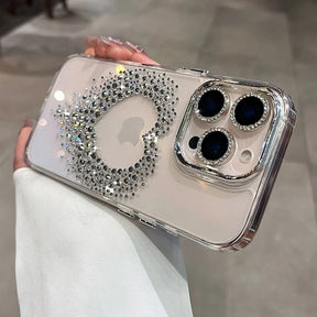 Rhinestone-studded clear phone case.