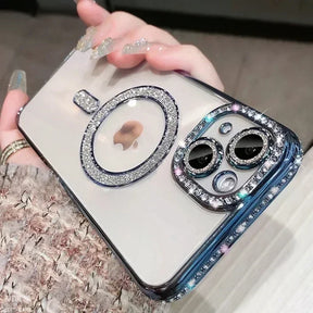 Rhinestone-studded phone case.