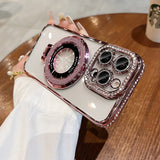 Rhinestone-studded phone case.