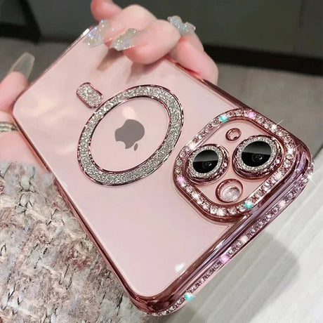 Rhinestone-studded pink iPhone case.