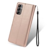 Rose gold smartphone case with a wrist strap and visible camera cutouts.