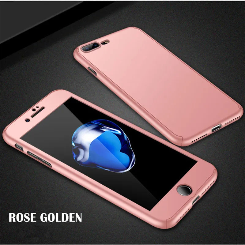 Rose gold smartphone case with a matching screen protector.