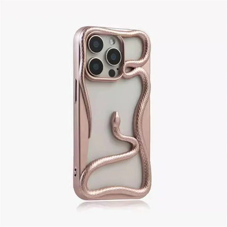 Rose gold snake-themed phone case.