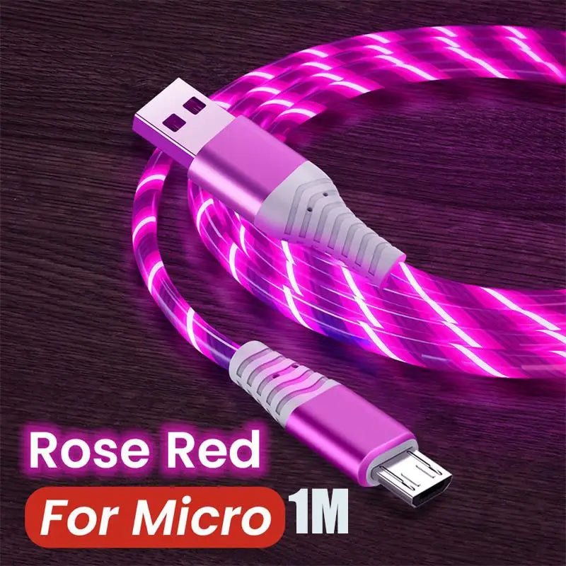 a close up of a pink usb cable connected to a micro - usb