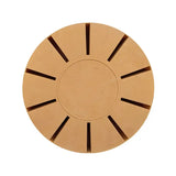 a round brown plastic plate with four black lines