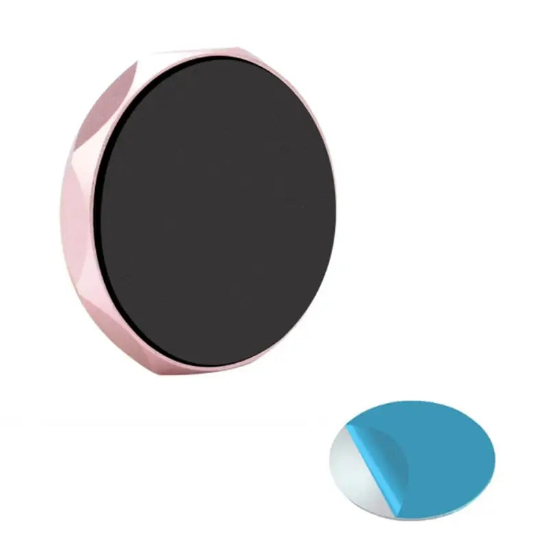 a round mirror with a black and blue circle