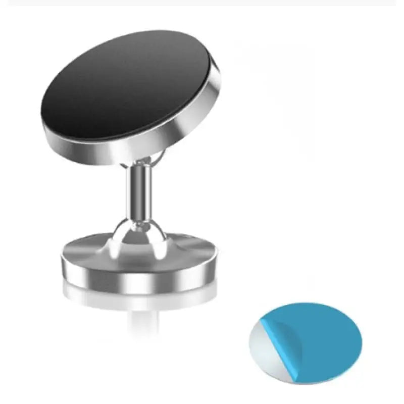 a blue circle is shown in the center of a silver metal stand