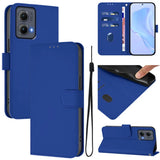 A royal blue faux leather wallet phone case with card slots and a wrist strap.