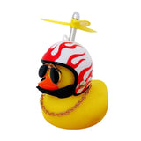 a rubber duck wearing a helmet and sunglasses