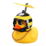 a yellow rubber duck with a helmet and sunglasses