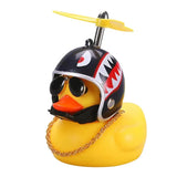 a rubber duck with a helmet and sunglasses