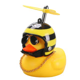 a rubber duck wearing a helmet and sunglasses