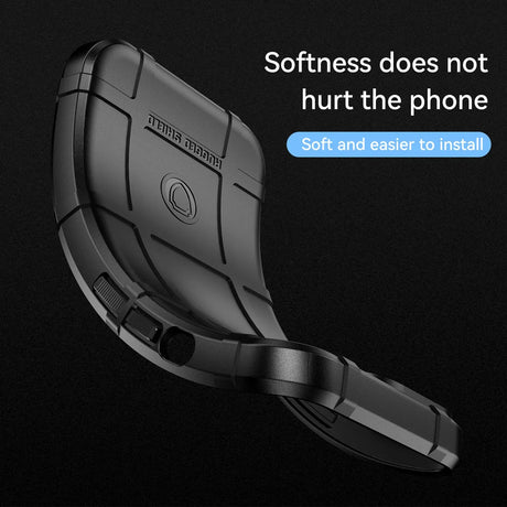 Rugged, black protective phone case with angular design features.