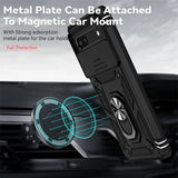 Rugged black smartphone case with a built-in metal plate for magnetic car mounting.