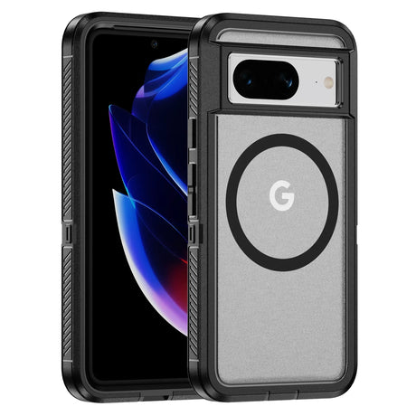 Rugged protective case for a Google Pixel smartphone with a circular logo on the back.