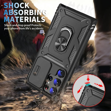 Rugged protective case for a smartphone with multiple camera lenses and shock-absorbing features.