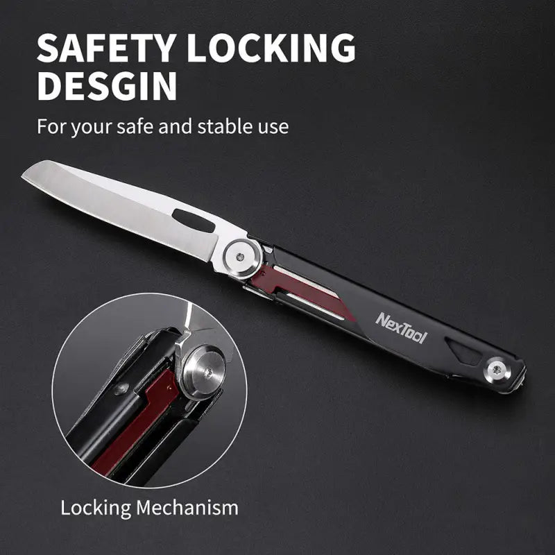 a knife with a safety lock on it