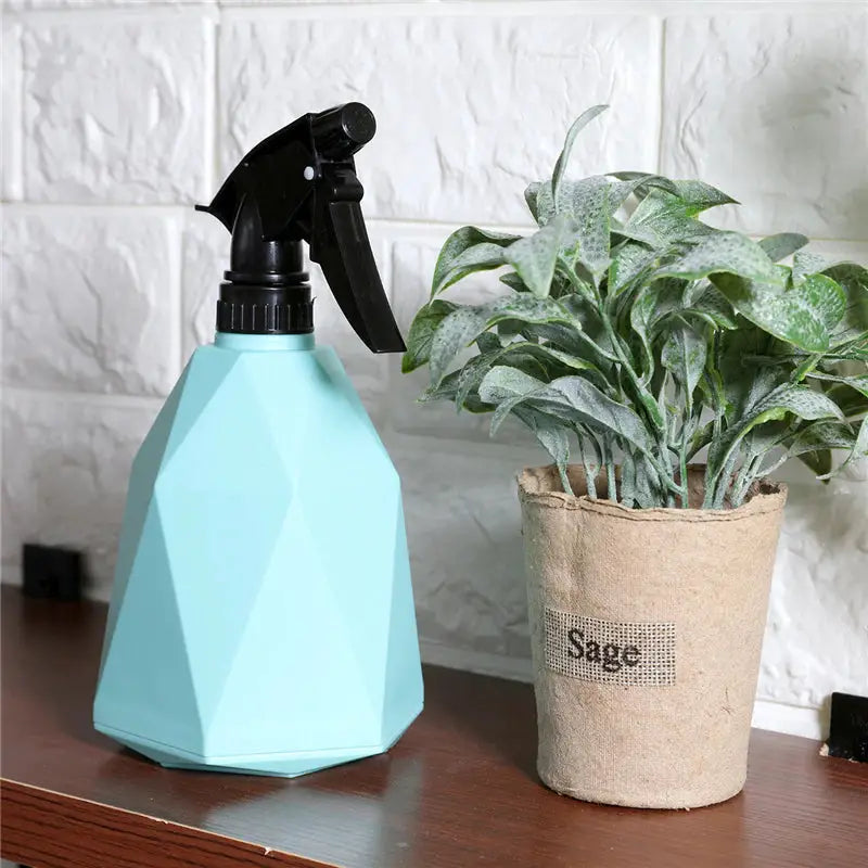 a plant in a pot next to a spray bottle