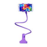 the purple phone holder is attached to a smartphone
