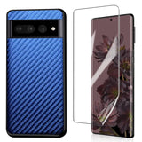 a pair of samsung note 8 and note 8 plus cases with blue carbon fiber