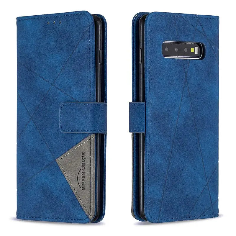 the back of a blue samsung s10 case
